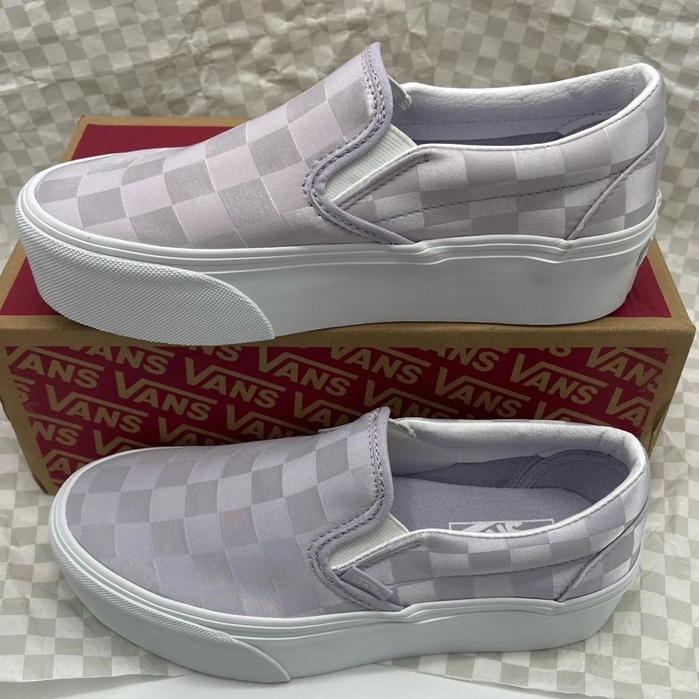 Vans Classic Slip-On Stackform Satin Checkerboard Lilac VN000CN1LLC Platform